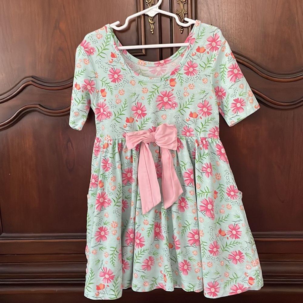 Ruffle Butts Floral Twirl Dress Girls Size 6 Pink Bow Spring Summer Dress